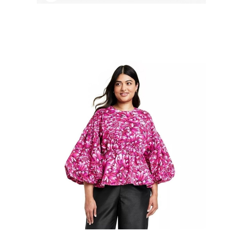 Kika Vargas x Target Women's Mum Floral Scallop Back Blouse - Pink Size 3X